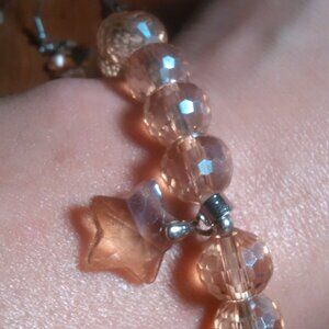 Champagne Glass Star Stainless Steel Drop Earrings Silvertone Stretch Bracelet